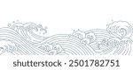 Japanese blue wave background vector. Wallpaper design with blue and white ocean wave pattern backdrop. Modern luxury oriental illustration for cover, banner, website, decor, border.