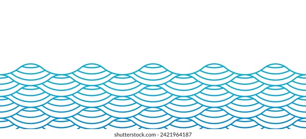 Japanese blue wave background vector. Wallpaper design with blue and white seamless ocean wave pattern backdrop. Modern luxury oriental illustration for cover, banner, website, decor, border.