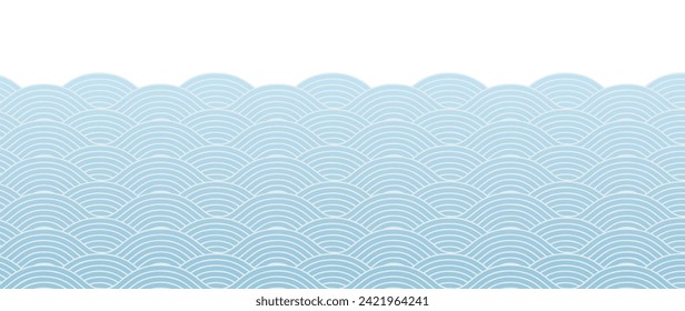 Japanese blue wave background vector. Wallpaper design with blue and white seamless ocean wave pattern backdrop. Modern luxury oriental illustration for cover, banner, website, decor, border.