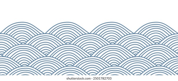 Japanese blue wave background vector. Wallpaper design with blue and white seamless ocean wave pattern backdrop. Modern luxury oriental illustration for cover, banner, website, decor, border.