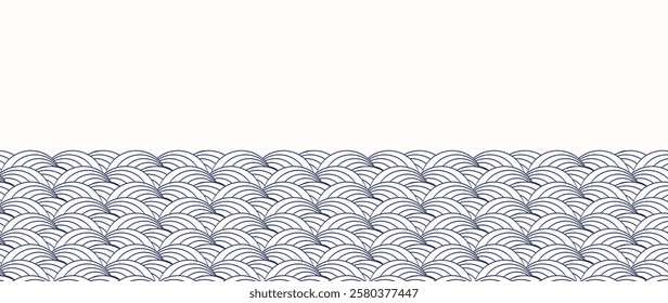 Japanese blue wave background vector. Wallpaper design with blue and white ocean wave pattern backdrop. Modern luxury oriental illustration for cover, banner, website, decor, border.