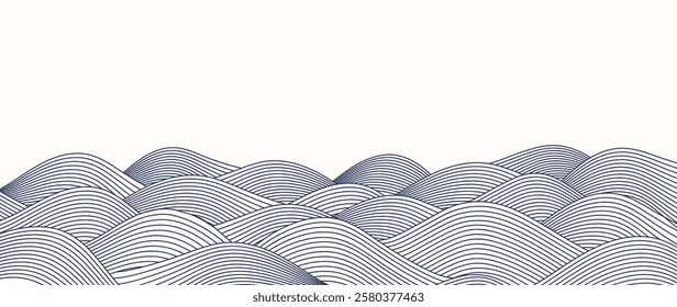 Japanese blue wave background vector. Wallpaper design with blue and white ocean wave pattern backdrop. Modern luxury oriental illustration for cover, banner, website, decor, border.