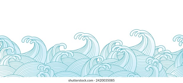 Japanese blue wave element. Blue and white seamless ocean wave pattern. Vector illustration.