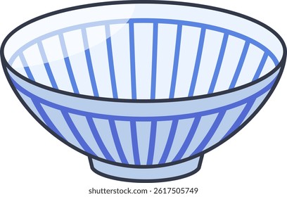 Japanese blue-striped bowl vector. Modern and traditional fusion tableware design for food-related illustrations
