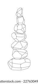 Japanese board game Tumi ishi. Vector illustration on a white background. Wooden polygonal stones for the construction of a high tower. Wooden blocks in a row. Japanese board game meditation