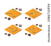 Japanese Board with Grid Strategy Game Go Concept Set 3d Isometric View. Vector illustration Traditional Oriental Gaming Igo Leisure