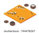 Japanese Board with Grid Strategy Game Go Concept 3d Isometric View. Vector illustration Traditional Oriental Gaming Igo Leisure