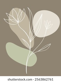 A Japanese boho style twig illustration featuring flowers and leaves, perfect for nature inspired designs.