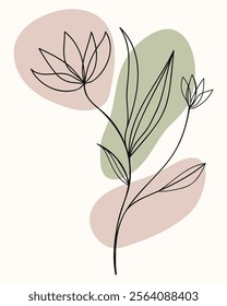 A Japanese boho style twig illustration featuring flowers and leaves, perfect for nature inspired designs.