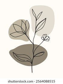 A Japanese boho style twig illustration featuring flowers and leaves, perfect for nature inspired designs.