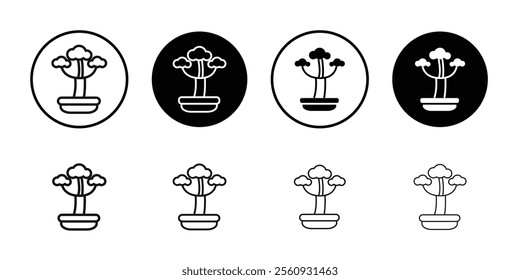 Japanese bonsai icon Flat outline fill set collection