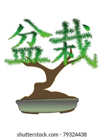 Japanese bonsai tree in the form of hieroglyphs on a white background
