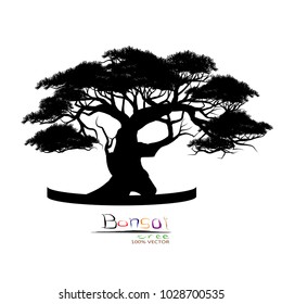Japanese bonsai tree , plant silhouette icons on white background, Black silhouette of bonsai. Detailed image. Vector