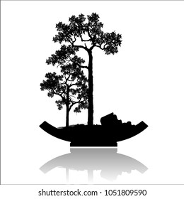 Japanese bonsai tree , plant silhouette icons on white background, Black silhouette of bonsai. Detailed image. Vector