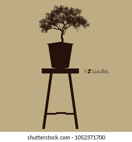 Japanese bonsai tree , plant silhouette icons on  background, Brown silhouette of bonsai. Detailed image. Vector