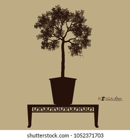 Japanese bonsai tree , plant silhouette icons on  background, Brown silhouette of bonsai. Detailed image. Vector