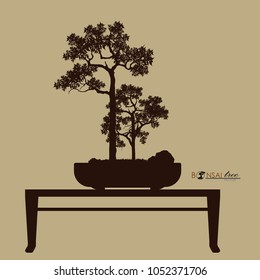 Japanese bonsai tree , plant silhouette icons on  background, Brown silhouette of bonsai. Detailed image. Vector