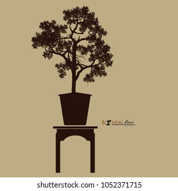 Japanese bonsai tree , plant silhouette icons on  background, Brown silhouette of bonsai. Detailed image. Vector