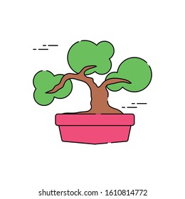 japanese bonsai tree plants flat fill vector illustration