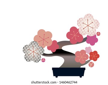 Japanese Bonsai Tree Plum Flower Vector Illustration