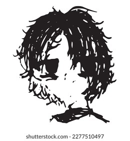 Japanese boy or girl cartoon character in hand drawn ink