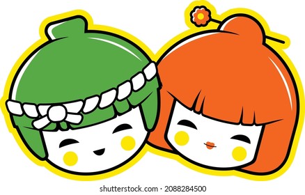 Japanese Boy and Girl Icon in Vector Design