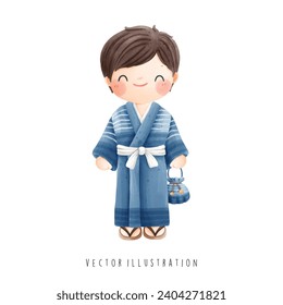 Japanese Boy in Yukata Cloth,Vector illustration