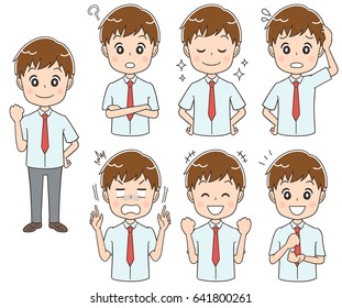 Japanese boys high school students have different expressions