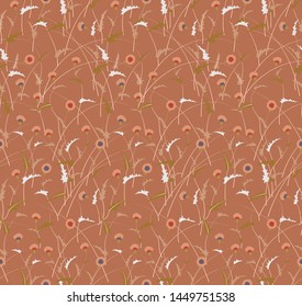 Japanese brown thistle seamless pattern