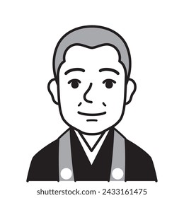 Japanese Buddhist priest, monk, vector, illustration, black and white illustration