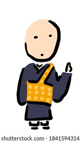 Japanese Buddhist Priest pointing up  : Hand drawn vector illustration like woodblock print