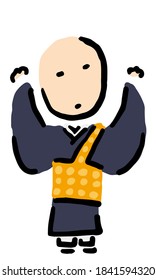 Japanese Buddhist Priest raising hands : Hand drawn vector illustration like woodblock print