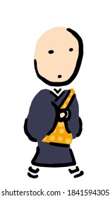 Japanese Buddhist Priest walking : Hand drawn vector illustration like woodblock print