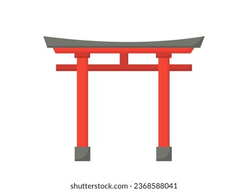 Japanese building concept. East asian traditions and culture. Red wooden pillars with roof. Poster or banner for website. Cartoon flat vector illustration isolated on white background