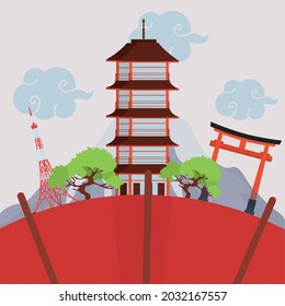 japanese buildings landmark in lanscape