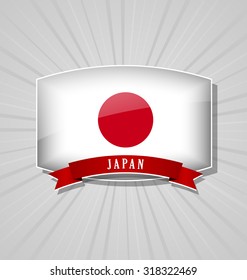 Japanese bulged badge or icon with ribbon on grey background