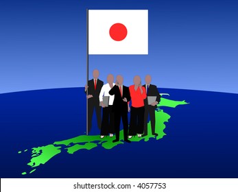 Japanese business team with map and flag