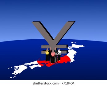 Japanese business team with map flag and currency