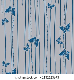 Japanese butterflies and budding branch pattern