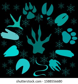 Japanese calendar of twelve animal tracks on a black background. 2020 year of the rat