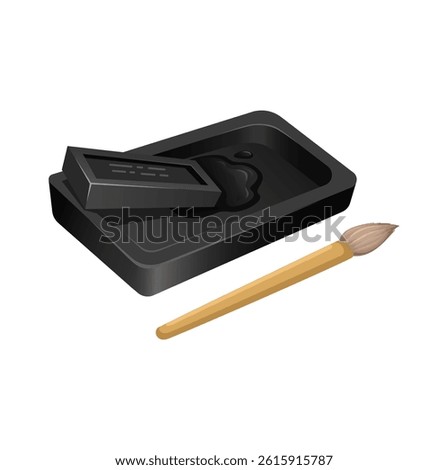 Japanese Calligraphy Ink Tool Set Cartoon Illustration Vector