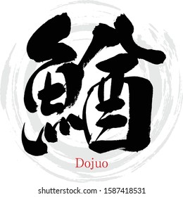 Japanese calligraphy “Dojuo” Kanji.Vector illustration. Handwritten Kanji.  In English "Loach”. 