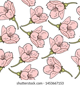 Japanese camellia pink. Seamless botany background. Sprig of camellia