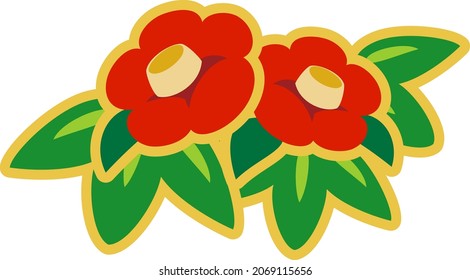 Japanese camellia.New Year material icon.Vector image