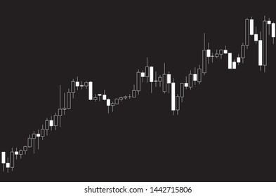 Japanese candlestick black and white chart showing uptrend market on black background

