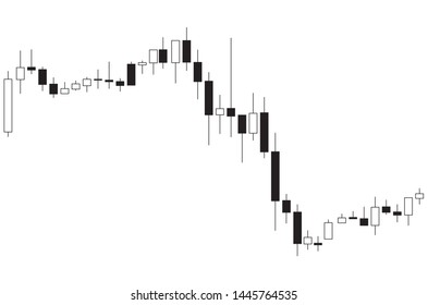 Japanese candlestick black and white chart showing downtrend market on white background
