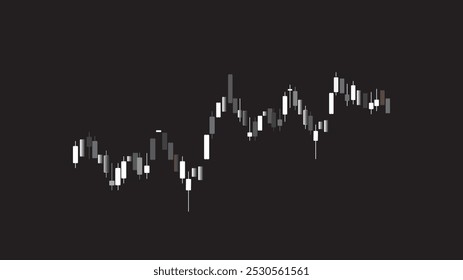 Japanese candlestick black and white chart showing uptrend market on black background,Candlestick chart.
