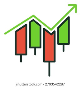 Gráfico japonés del candelero con el Vector de la flecha Icono o signo coloreado del concepto del gráfico de la vela