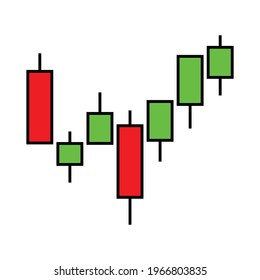 Icono de la gráfica de candelabros japonesa. Las señales del diagrama de operaciones de las acciones de divisas útiles para pronosticar cuando se compran o venden. Gráfico del mercado financiero de divisas. Ilustración vectorial del concepto de análisis técnico.
