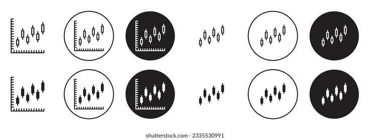 Juego de iconos de la gráfica de candelabros japonesa. símbolo vector de intercambio de divisas financieras. los íconos de velas del mercado de valores se ponen.
